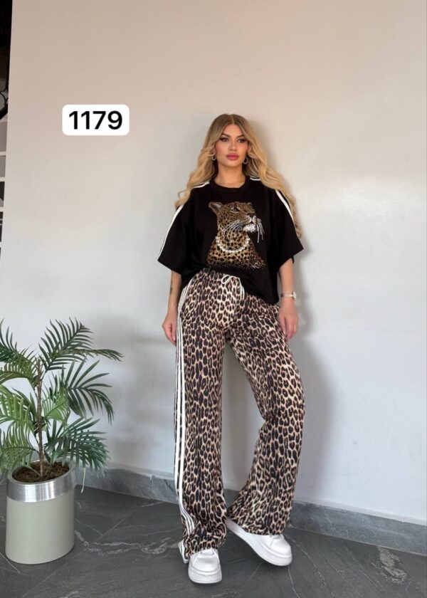 Women's Leopard Graphic Top and Print Pants Set