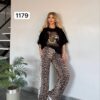 Women's Leopard Graphic Top and Print Pants Set