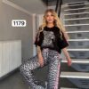 Women's Leopard Graphic Top and Print Pants Set