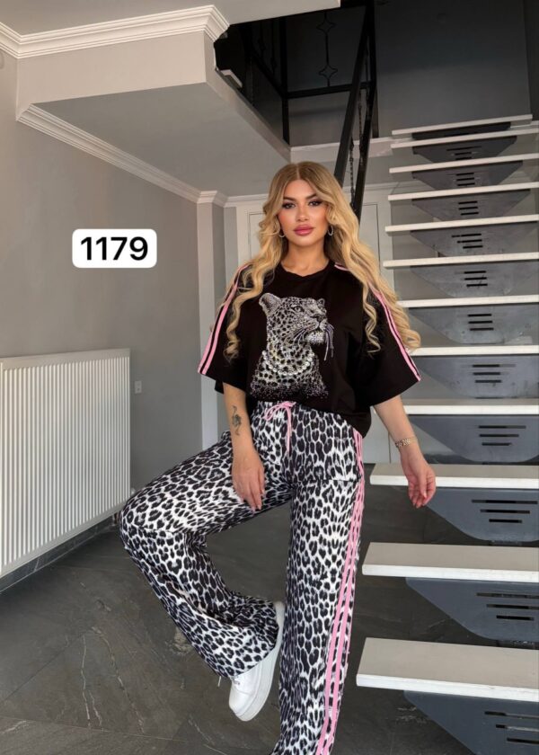 Women's Leopard Graphic Top and Print Pants Set