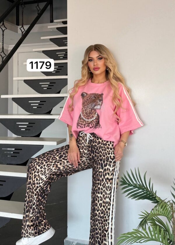 Women's Leopard Graphic Top and Print Pants Set