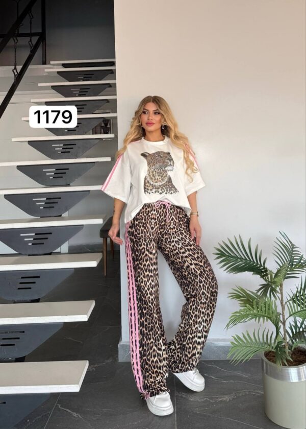Women's Leopard Graphic Top and Print Pants Set