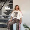 Women's Leopard Graphic Top and Print Pants Set