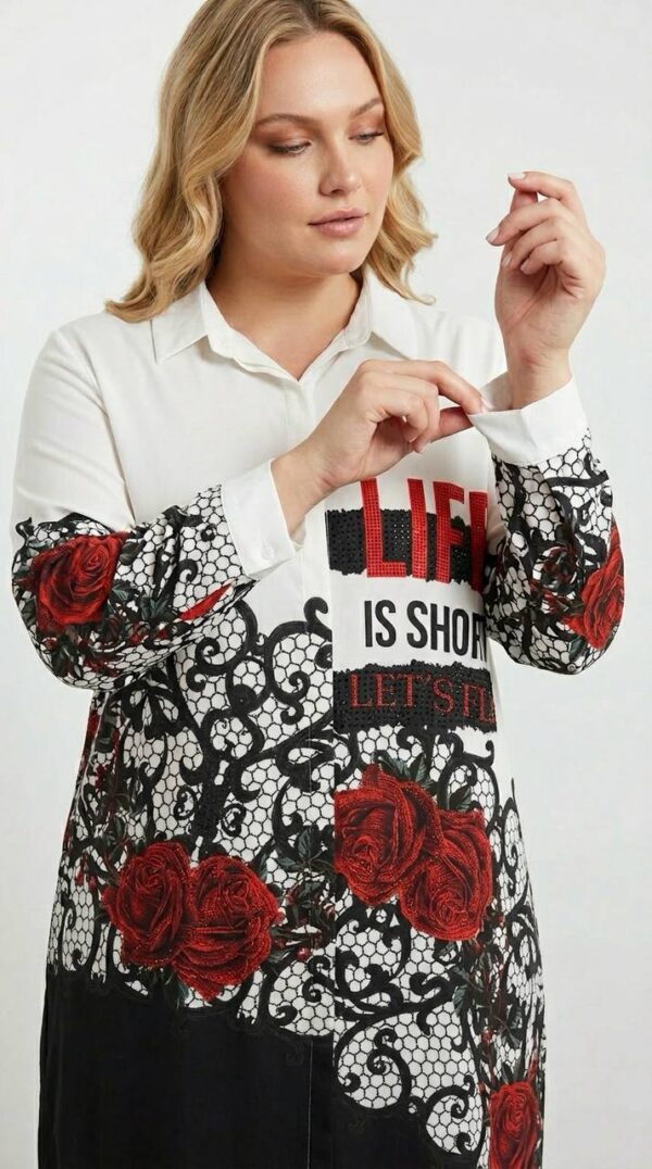 Wholesale Rose & Lace Print Embellished Tunic Shirt