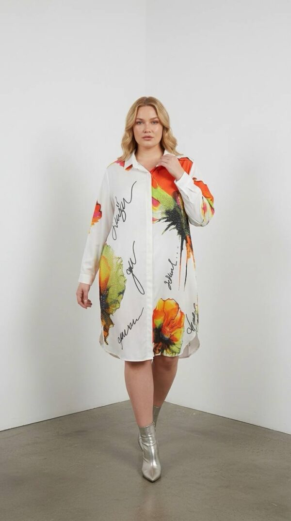 Artistic Floral & Script Print Tunic Dress