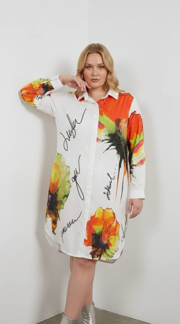 Artistic Floral & Script Print Tunic Dress