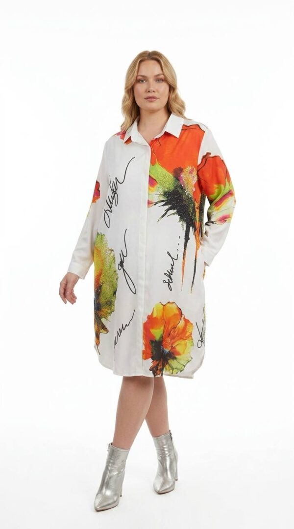Artistic Floral & Script Print Tunic Dress