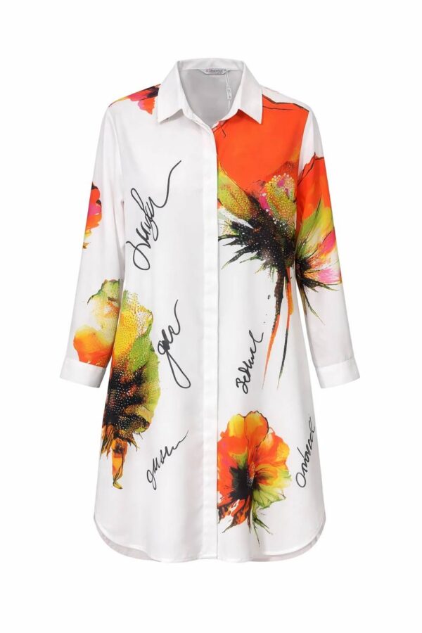 Artistic Floral & Script Print Tunic Dress