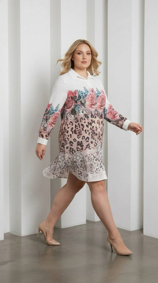 Floral & Leopard Print Collared Shirt Dress