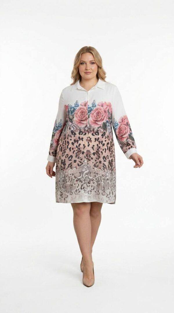 Floral & Leopard Print Collared Shirt Dress