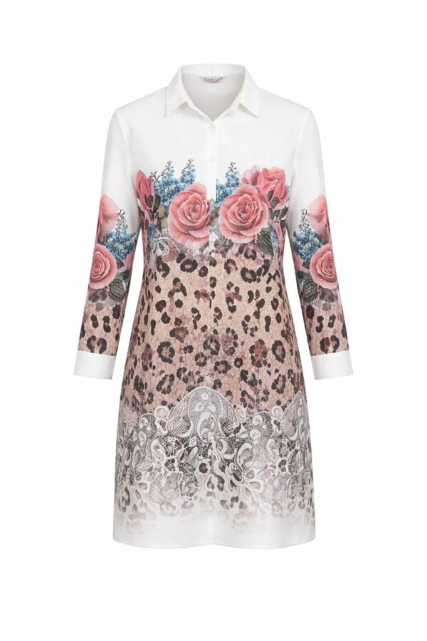 Floral & Leopard Print Collared Shirt Dress