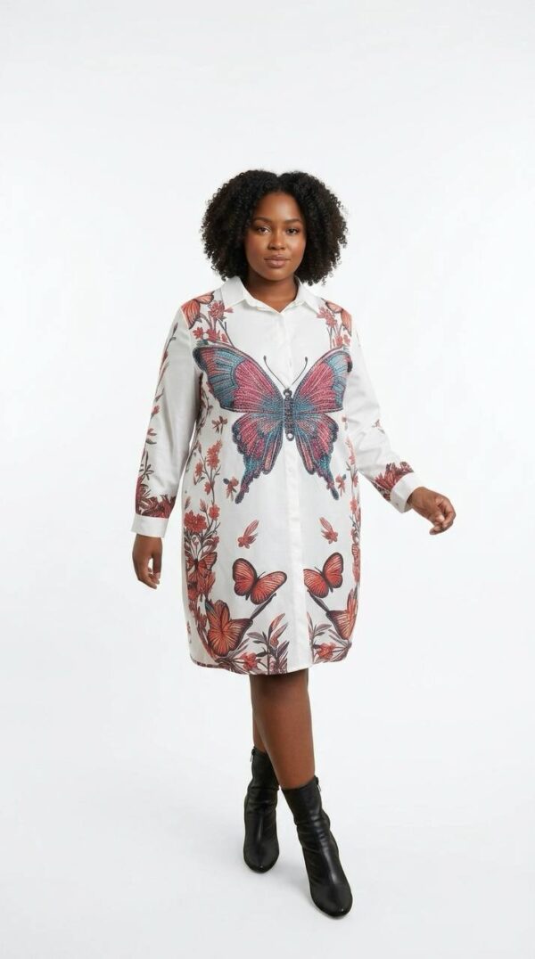 Wholesale Butterfly Print Collared Shirtdress