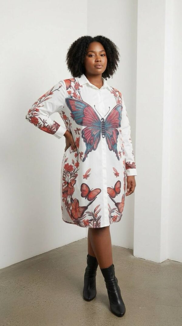 Wholesale Butterfly Print Collared Shirtdress