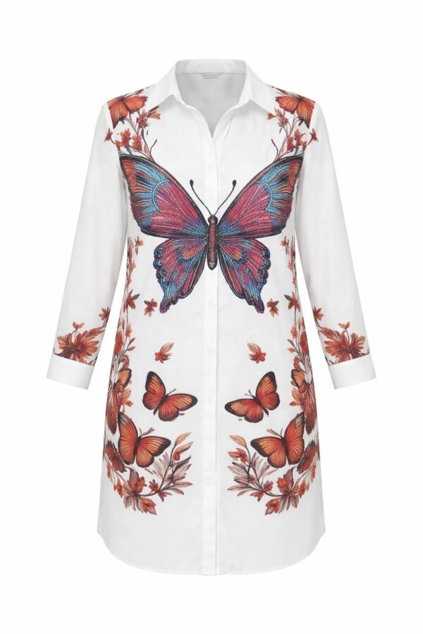 Wholesale Butterfly Print Collared Shirtdress