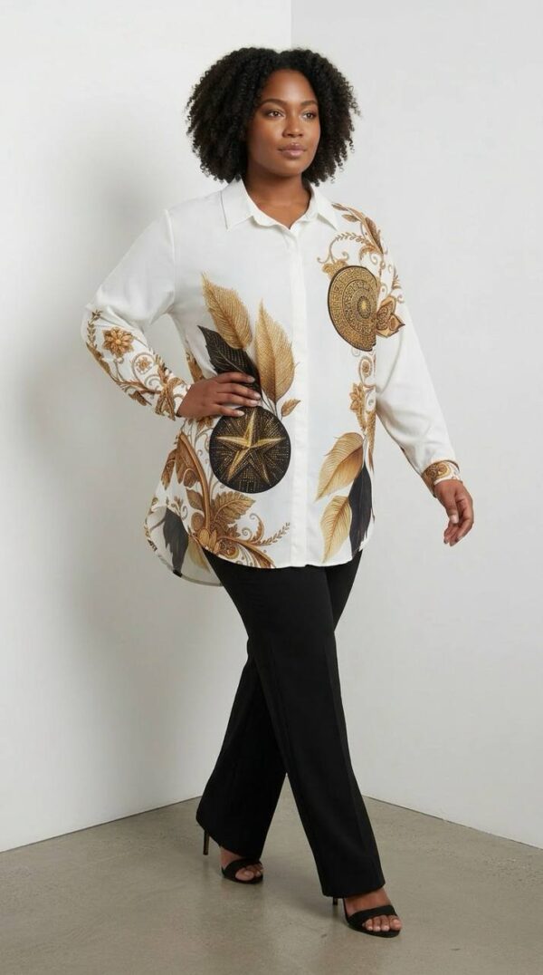 Women's Baroque Gold Leaf Print Blouse