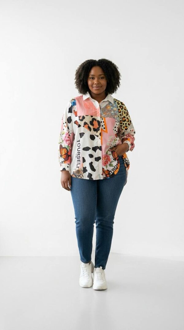 Multi-Pattern Patchwork Statement Blouse