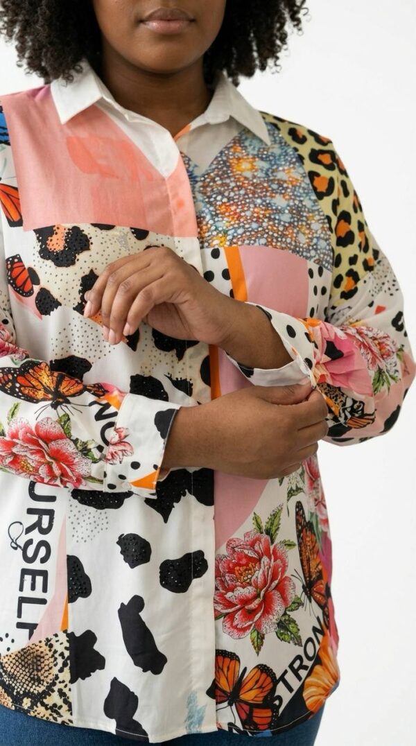 Multi-Pattern Patchwork Statement Blouse