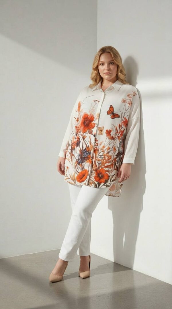 Wholesale Floral & Butterfly Print Tunic Shirt