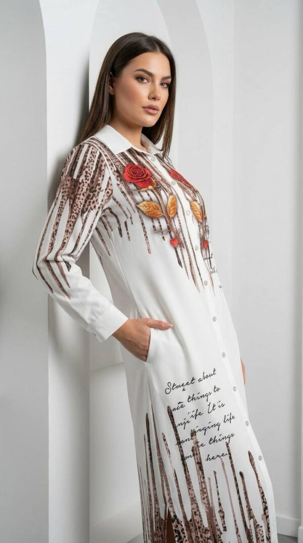Wholesale Rose & Script Print Maxi Shirt Dress