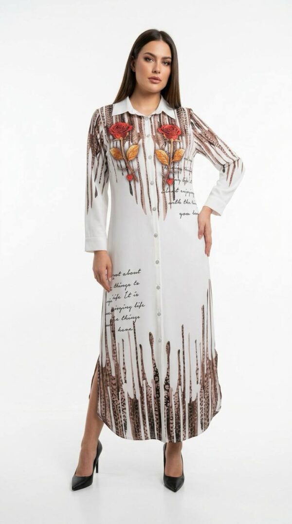 Wholesale Rose & Script Print Maxi Shirt Dress