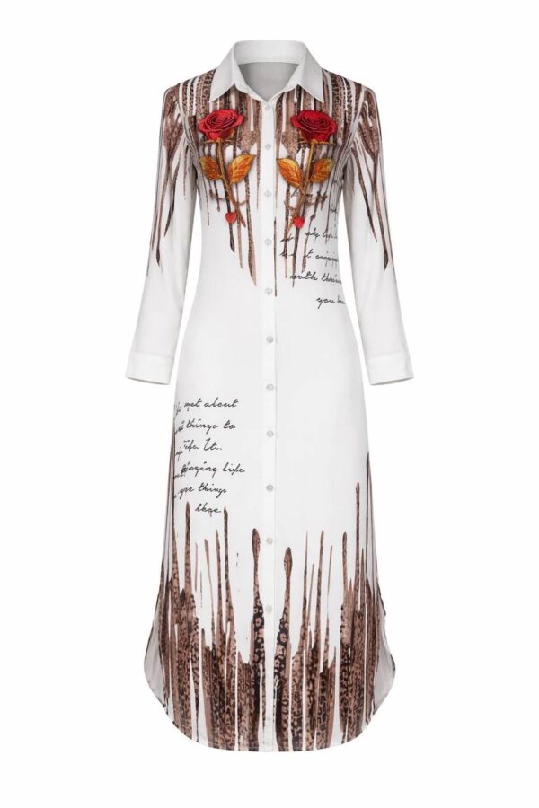 Wholesale Rose & Script Print Maxi Shirt Dress