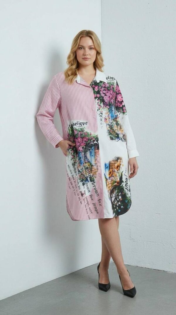 Wholesale Artistic Mixed-Print Shirtdress