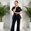 Embroidered Peplum Top & Flare Pant Ensemble