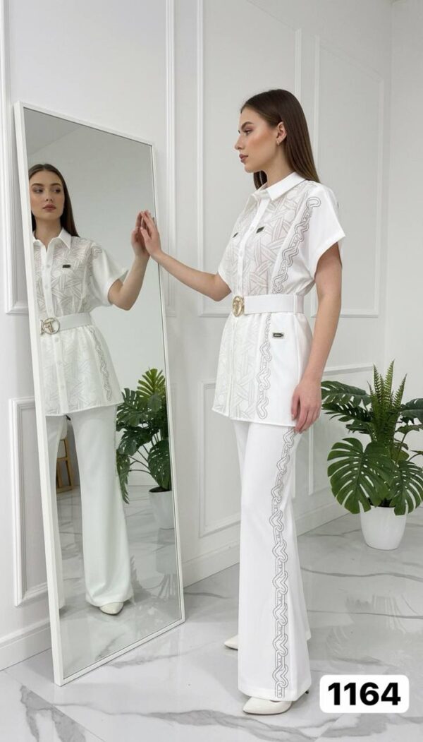 Embroidered Peplum Top & Flare Pant Ensemble