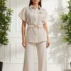 Embroidered Peplum Top & Flare Pant Ensemble