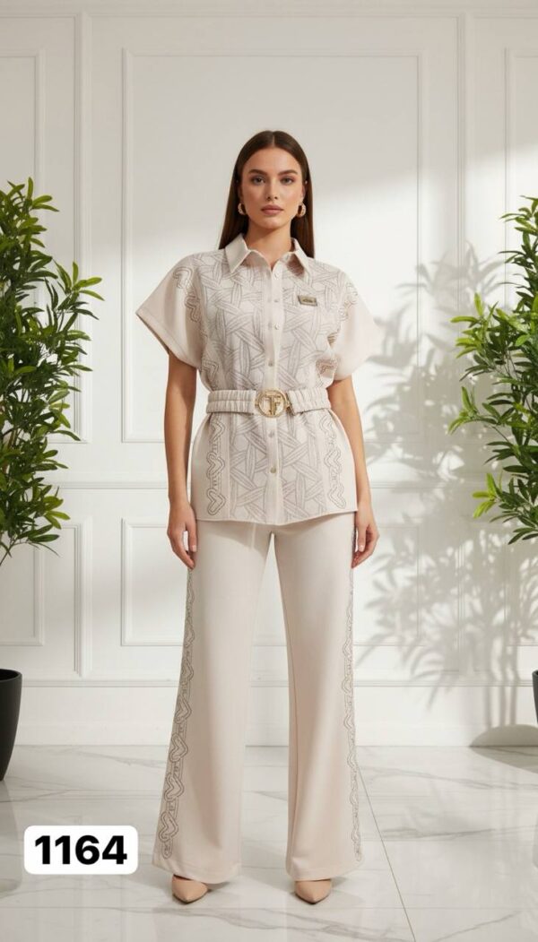 Embroidered Peplum Top & Flare Pant Ensemble