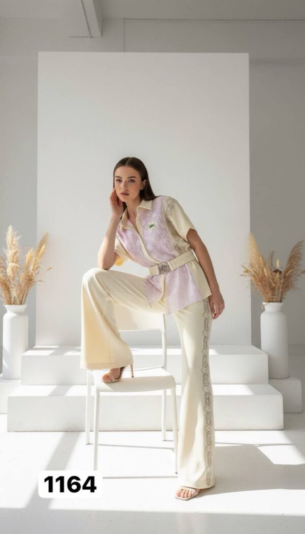 Embroidered Peplum Top & Flare Pant Ensemble