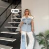 Wholesale Embellished Two-Tone Denim Pant Set