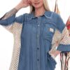 Distressed Denim Tunic Set with Eyelet Panels