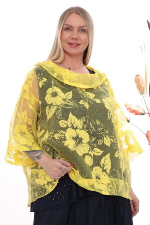 Hibiscus Print Sheer Poncho Two-Piece Set
