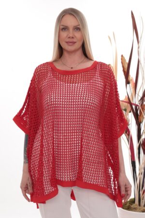 Wholesale Red Mesh Knit Poncho Blouse