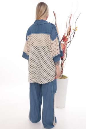 Distressed Denim Tunic Set with Eyelet Panels