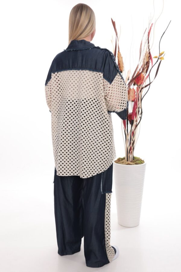 Distressed Denim Tunic Set with Eyelet Panels