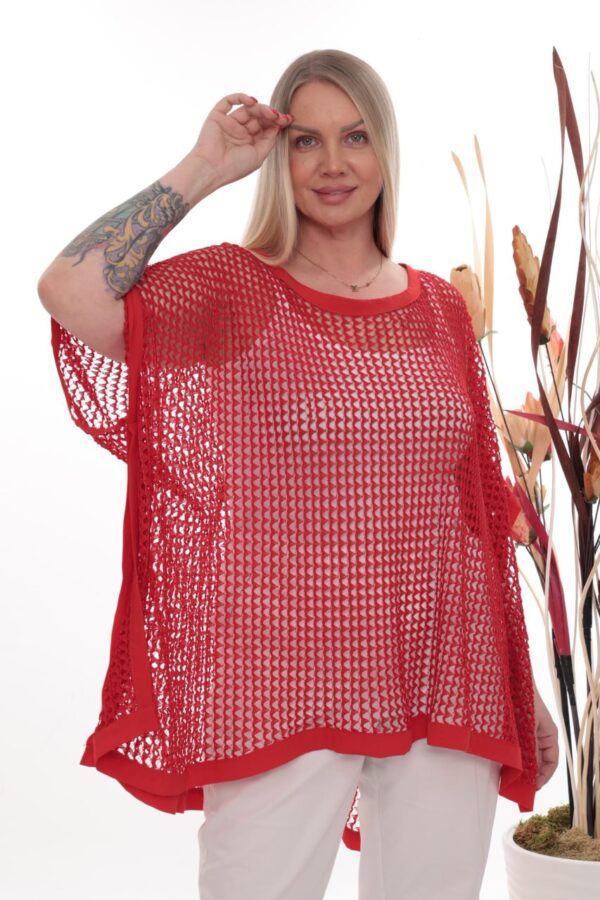 Wholesale Red Mesh Knit Poncho Blouse