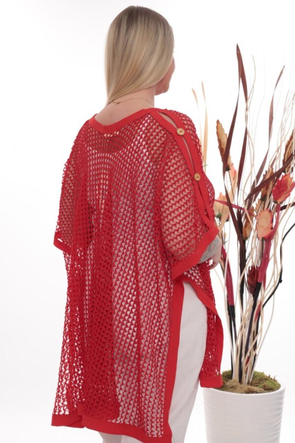 Wholesale Red Mesh Knit Poncho Blouse