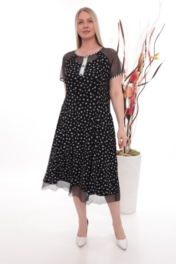 Wholesale Floral Midi Dress with Mesh Accents