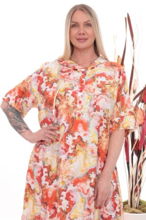 Abstract Marble Print Hooded Tunic Dress