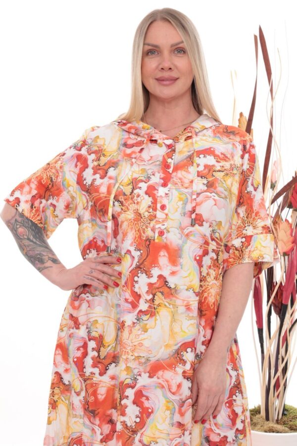 Abstract Marble Print Hooded Tunic Dress