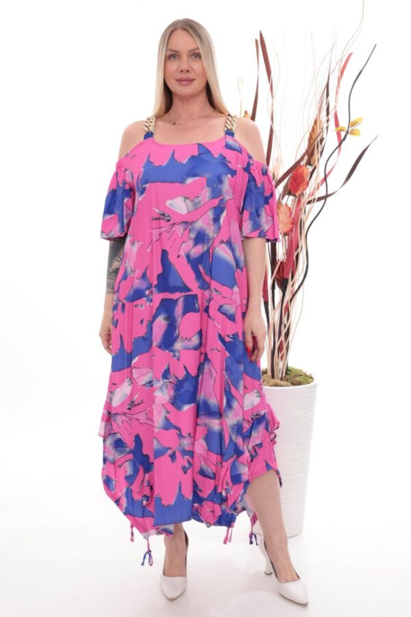 Chain-Strap Cold-Shoulder Abstract Print Dress