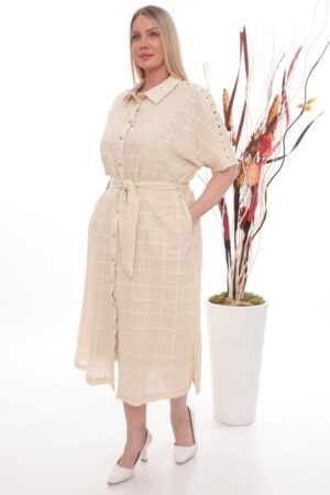 Stud-Detail Belted Midi Shirt Dress