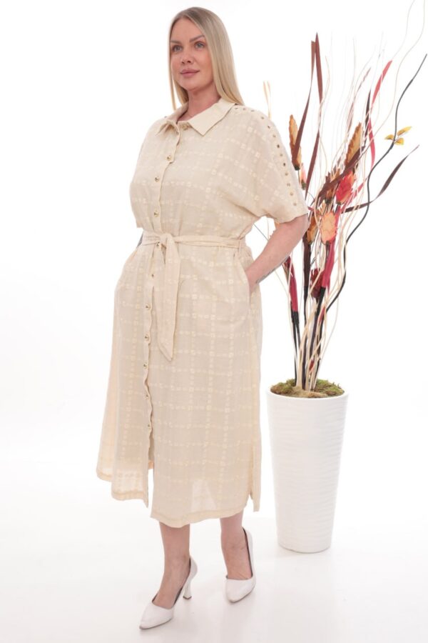 Stud-Detail Belted Midi Shirt Dress