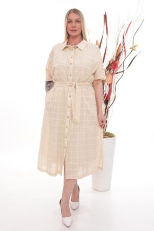 Stud-Detail Belted Midi Shirt Dress