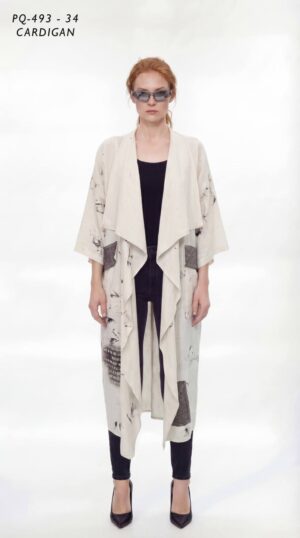 Abstract Print Open-Front Duster Cardigan