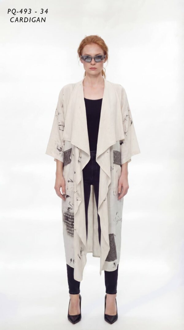 Abstract Print Open-Front Duster Cardigan