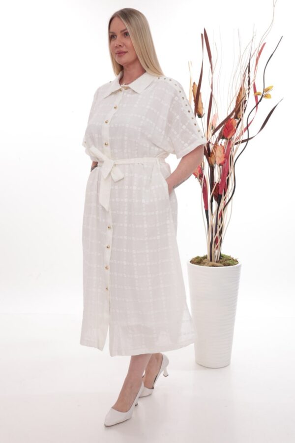 Stud-Detail Belted Midi Shirt Dress