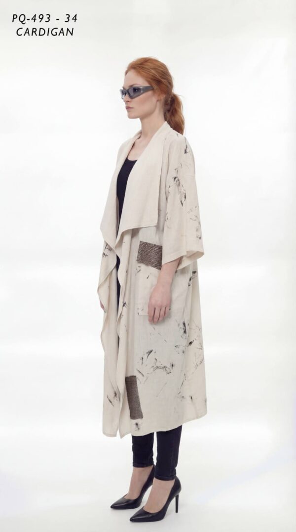 Abstract Print Open-Front Duster Cardigan